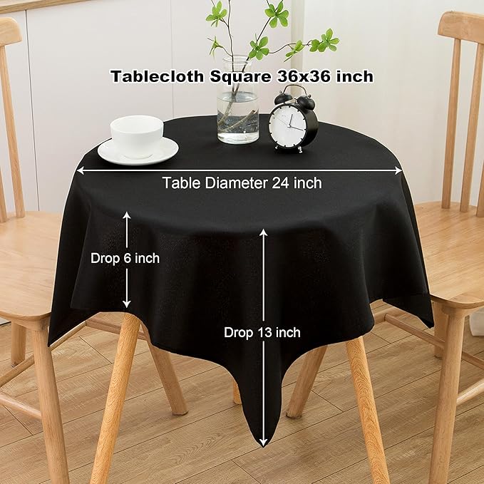 sancua Small Square Tablecloth 36 x 36 Inch Black, Stain and Wrinkle Resistant Washable Polyester Table Cloth for Dining Buffet Party Decorative Fabric Table Cover for Nightstand End Bedside Tables-Ruum Studio Home