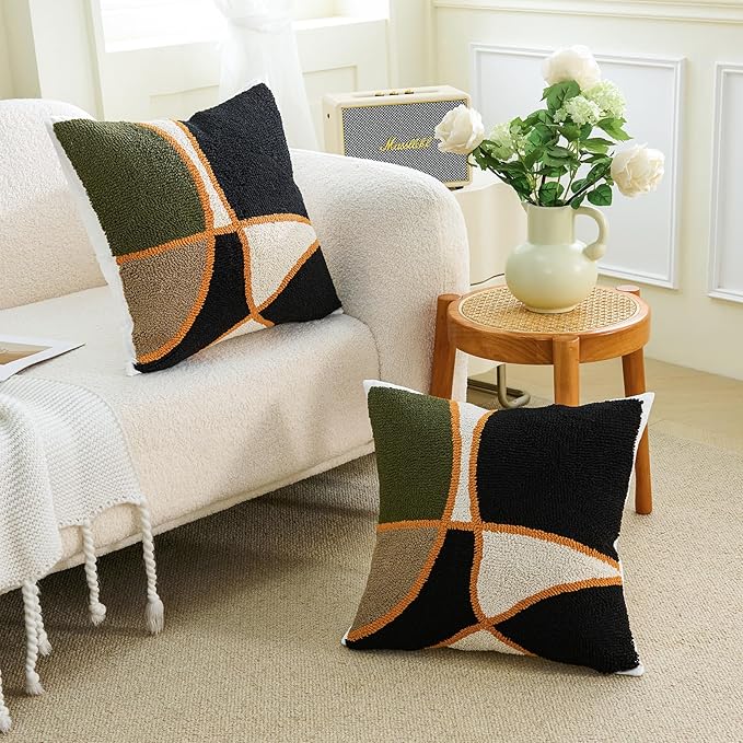 HOdo Home 2PCS Pillow Covers-Throw Pillow Cover,Tufted Boho Jacquard Pillow Covers,Farmhouse Decorative Pillow Cover,Pillow Cases for Couch,Sofa,Bed,Chair,Living Room,Home Decor（18x18inch ）-Ruum Studio Home