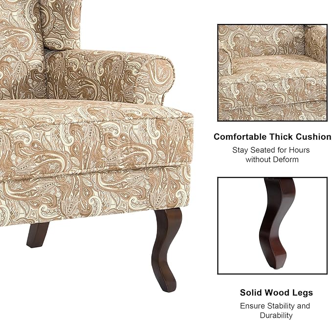 Accent Chair, High Back Upholstered Armchair with High Resilience Sponge & Wood Legs, Mid-Century Modern Comfy Single Sofa Reading Chairs for Living Room, Bedroom (Floral Sand, Set of 2)-Ruum Studio Home