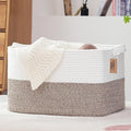 COMFY-HOMI Large Laundry for Organizing|Rectangle Cotton Rope Storage with Handles|Blanket for Living Room|Woven Laundry for Towels, Toys, Clothes-22x15x12”-White/Brown-Ruum Studio Home