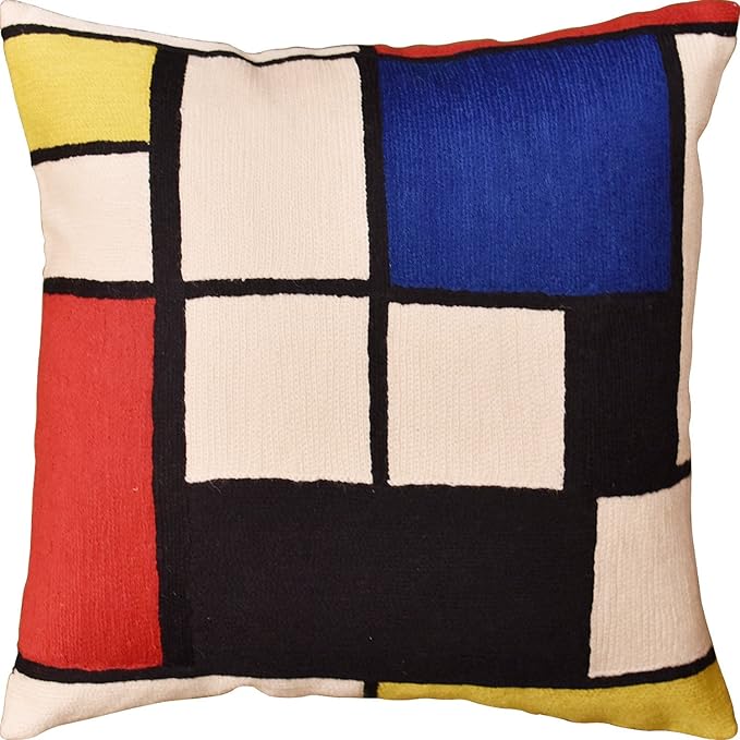 Kandinsky Modern Pillow Cover Red White Blue Black - Tableau Geometric Pillowcase Abstract Chair Cushion Contemporary Outdoor Boho Chair Handmade Wool 18x18-Ruum Studio Home