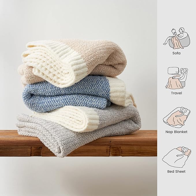 Snuggle Sac Heather Beige Throw Blankets Luxurious Microfiber Fabric, Reversible Super Soft Throws Warm Cozy Knit Fuzzy Plush Throw Blanket for Couch, Bed, Sofa, Camping, Beige,50x60 inches-Ruum Studio Home
