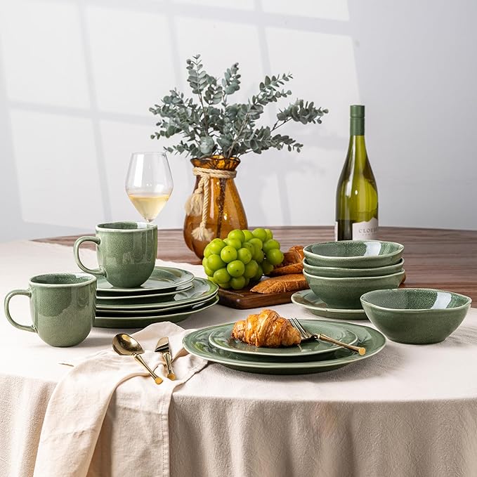 AmorArc Ceramic Dinnerware Sets, Handmade Stoneware Reactive Glaze Plates and Bowls Set, Scratch Resistant | Dishwasher & Microwave Safe Dishes Set, Service for 4 (12pc)-Ruum Studio Home