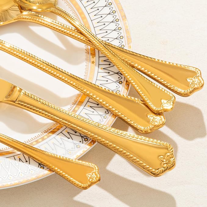 KINGSTONE Gold Silverware Set, 60-piece 18/10 Stainless Steel Flatware Set Cutlery Set for 12, for Kitchen, Home, Wedding, Party, Mirror Polished and Dishwasher Safe, Featured Gifts-Ruum Studio Home