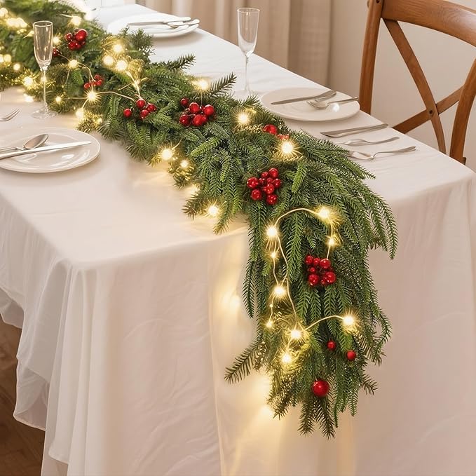 16FT Christmas Norfolk Pine Garland -1PCS, Artificial Pine Needles Garlands Faux Greenery Fake Garland for Holiday Fireplace,Table,Window,Stairs,Mante,Indoor Outdoor Decor-Ruum Studio Home