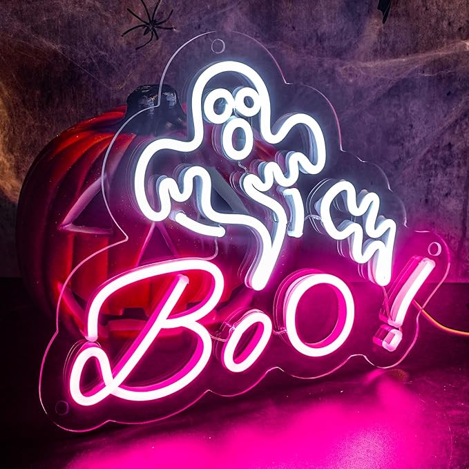 HRGXYUN Halloween Dimmable Ghost Neon Sign, Pink Boo Neon light for Wall Decor,Custom Neon Sign for Bar Club Ghost Room Decoration,5V USB Power 11.8 * 9.85in-Ruum Studio Home