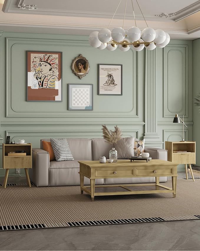 Nightstand,Modern Bedside Table with Storage Drawer and Open Wood Shelf, Accent Night Stand with Solid Wood Legs for Living Room, Bedroom and Small Spaces,Easy Assembly (Yellow Oak-Outlet)-Ruum Studio Home