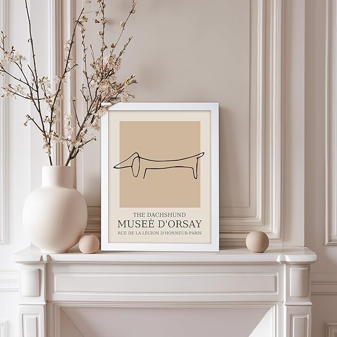 Poster Master Vintage Poster - Retro Minimalist Print - Gift for Artist, Housewarming - Dachshund Dog, Line Drawing, Abstract - Wall Decor for Living Room, Bedroom, 8x10 White Framed-Ruum Studio Home