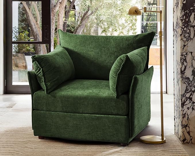 Oversized Accent Chair, Upholstered Modern Sofa Chair with Removable Backrest & Detachable Cover, 24.5" Deep Seat Large Reading Armchair for Living Room Bedroom Office - Chenille Green Set of 1-Ruum Studio Home