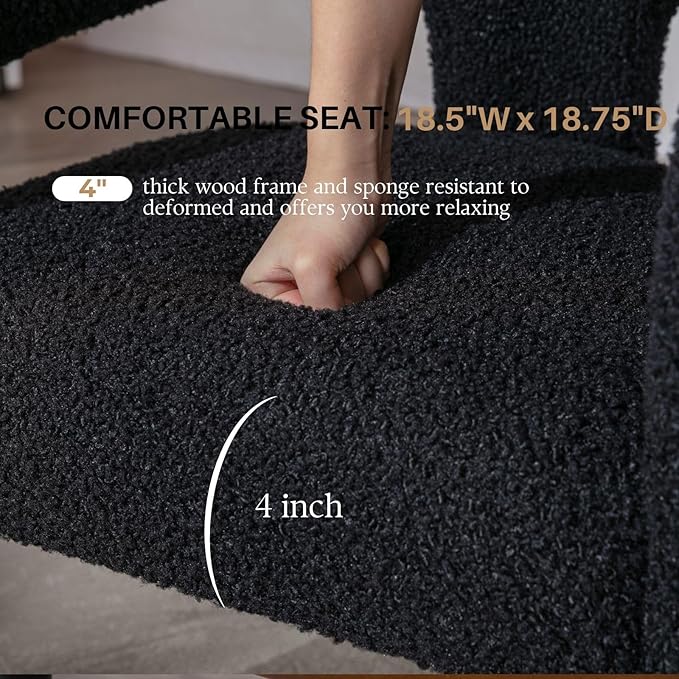 Black Sherpa Dining Chairs Set of 2, Modern Barrel Dining Room Chairs Upholstered Faux Fur Accent Chair with Arms and Round Back for Living Room Kitchen Armchair No Assembly Needed-Ruum Studio Home