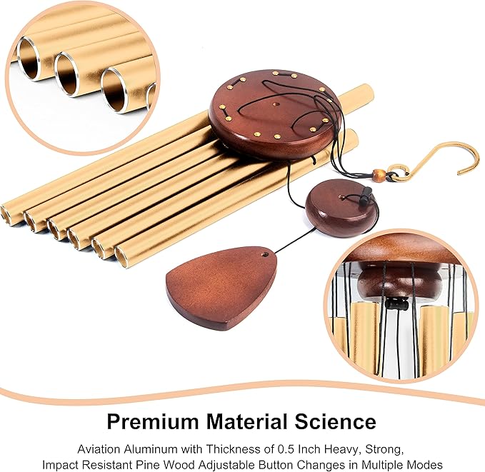Large Aluminium Wind Chimes 37 Inches to Create a Zen Atmosphere Suitable for Outdoor, Garden, Patio Decoration. Classic Wind Chimes with Wind Catcher Suitable as A Gift for Unisex(Gold)-Ruum Studio Home