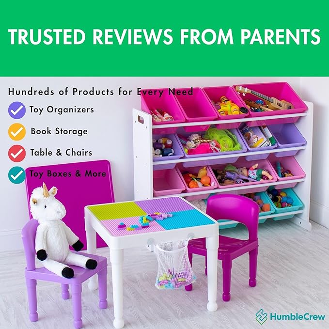 Humble Crew Supersized Toy Storage Organizer with 16 Removable Bins, White/Blue/Pink/Purple – Large Toy Storage for Toddlers Ideal for Kids' Rooms, Playrooms, and Nurseries - Modern Toy Bins for Kids-Ruum Studio Home