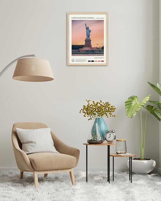 HesenDot Natural OAK Wood Framed City Wall Art,12x16in Famous Skyline Quality Canvas Wall Print,Classic Urban Landmark Wall Decor for Living Room, Bedroom,Office Gallery Set of 1-Ruum Studio Home
