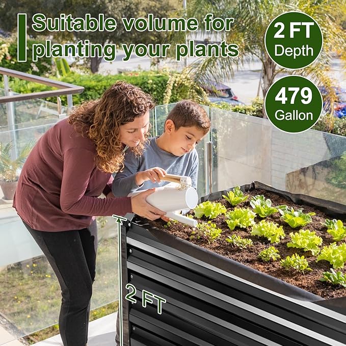 EDOSTORY Metal Raised Bed Garden Bed Kit, 8x4x2ft Tall Galvanized Planter Raised Garden Boxes Outdoor, Large Metal Raised Garden Beds for Flowers, Vegetables, Herbs-Ruum Studio Home