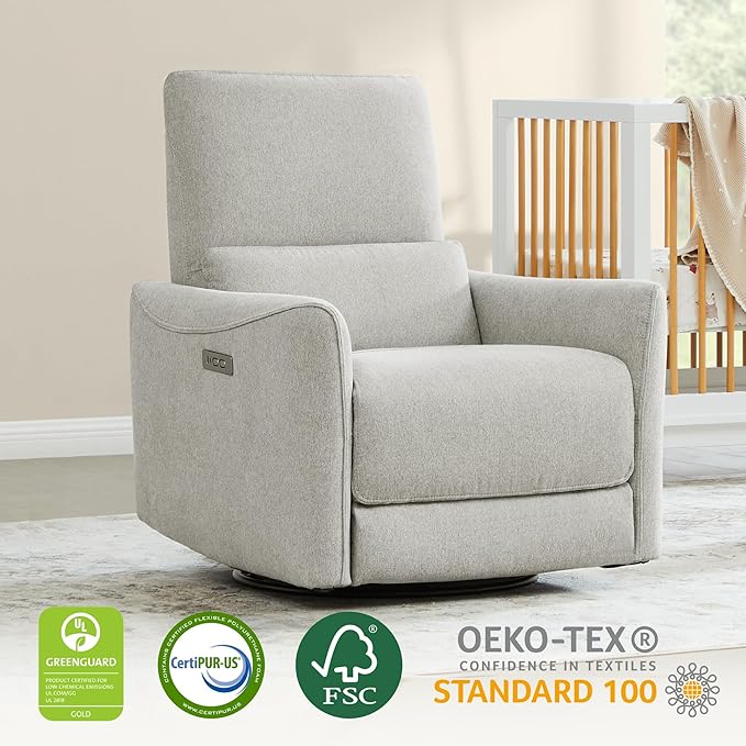 CHITA Power Recliner Chair Swivel Glider, FSC Certified Fabric Living Room Nursery Reclining Sofa Chair with Lumbar Support, Dove Grey-Ruum Studio Home