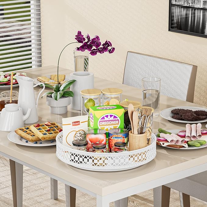 Ovicar Lazy Susan Turntable Organizer - 13 inch Rotating Spice Rack Metal Lazy Susan for Cabinet Pantry Kitchen Countertop Dining Table Cupboard Bathroom Vanity Refrigerator White-Ruum Studio Home