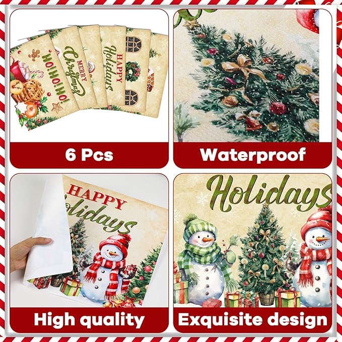 Christmas Placemats Set of 6 Retro Christmas Plastic Table Place Mats Merry Christmas Dining Mats Washable Xmas Holiday Rustic Vintage Table Decoration for Indoor Outdoor Christmas Party Dining Table-Ruum Studio Home