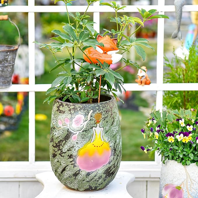 Sungmor 10.6 Inch Ceramic Succulent Plant Pot with Drainage Hole, Hand Painted Flower Pots for Plants, Unique Texture Decorative Planter for Indoor and Outdoor, Pottery Vase for Home Office Decor-Ruum Studio Home