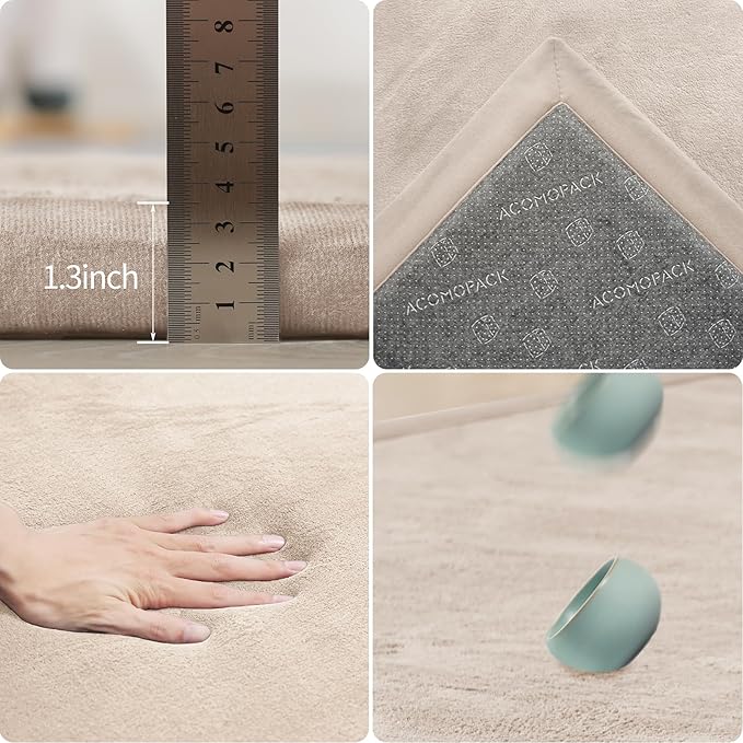 ACOMOPACK Baby Play Mat for Floor 1.3" Thick Memory Foam Play Mat 71"×79" Tummy Time Crawling with Non-Slip Bottom for Living Room,Nursery,Soft Velvet Playpen Mats for Kids,Infants（Beige）-Ruum Studio Home