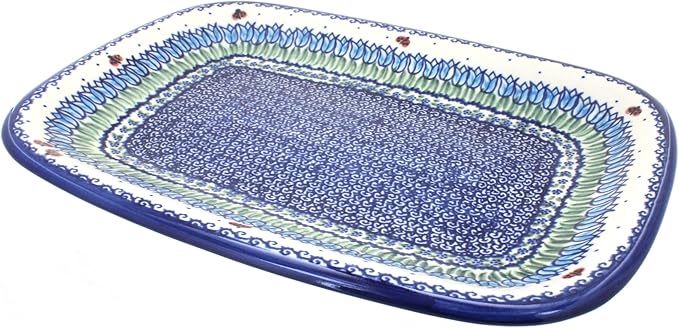 Blue Rose Polish Pottery Garden Tulip Large Rectangular Serving Platter-Ruum Studio Home