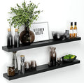 Homeforia Black Floating Shelf 48 inches, High End Solid Real Wood 48 inch Long Floating Shelves for Wall, Black Wooden 48inch Large Floating Shelves, Heavy Duty Bracket, 48 X 6.5 X 1.75 in, Set of 2-Ruum Studio Home