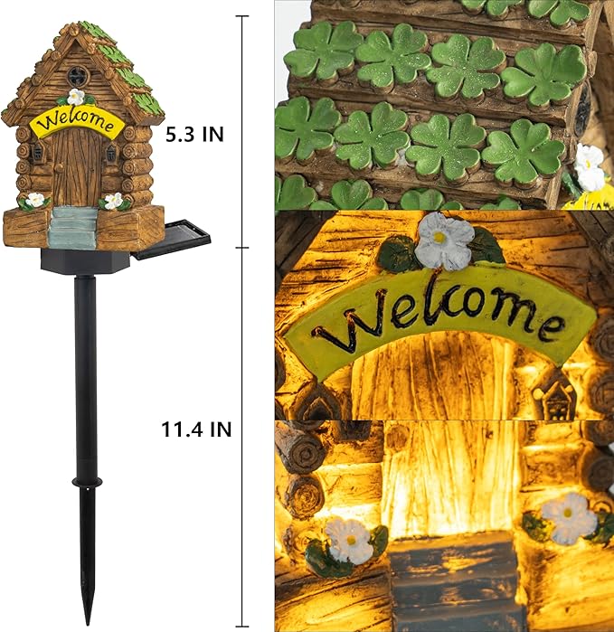 Dazzle Bright Fairy Garden House, 16" Glow in The Dark Cottage with Solar LED Light, Beautiful Miniature Garden Decoration for Indoor or Outdoor Gardens-Ruum Studio Home