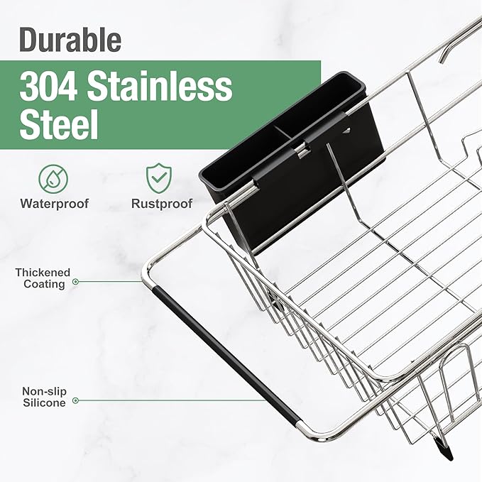 MAJALiS Dish Drying Rack in Sink - Small Dish Drainers for Kitchen Sink, Over The Sink Dish Racks with Utensil Holder, Stainless Steel Dish Rack in Sink, Silver-Ruum Studio Home