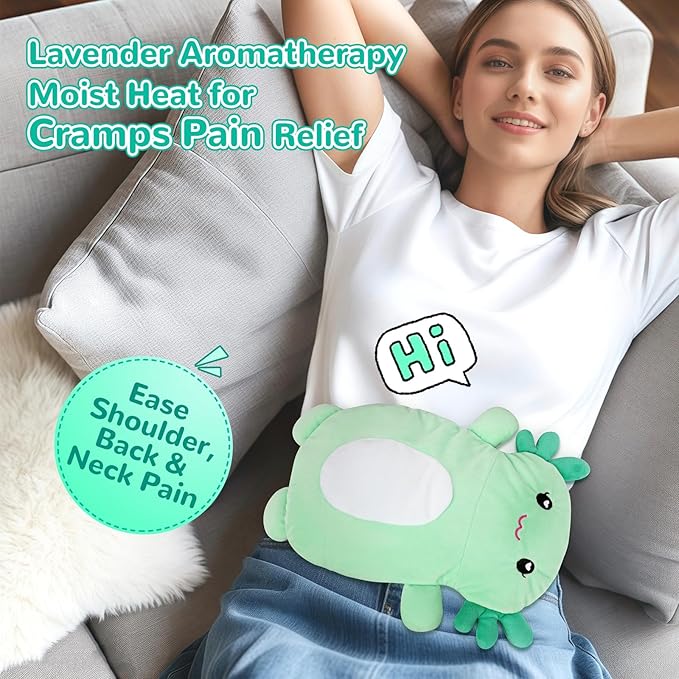 Microwave Heating Pad for Pain Relief, 16" x 11" Microwavable Heating Pads for Cramps, Back Pain, Neck Shoulder, Muscles, Knee, Joints, Natural Heat Pack Moist Heat, Mint Axolotl-Ruum Studio Home