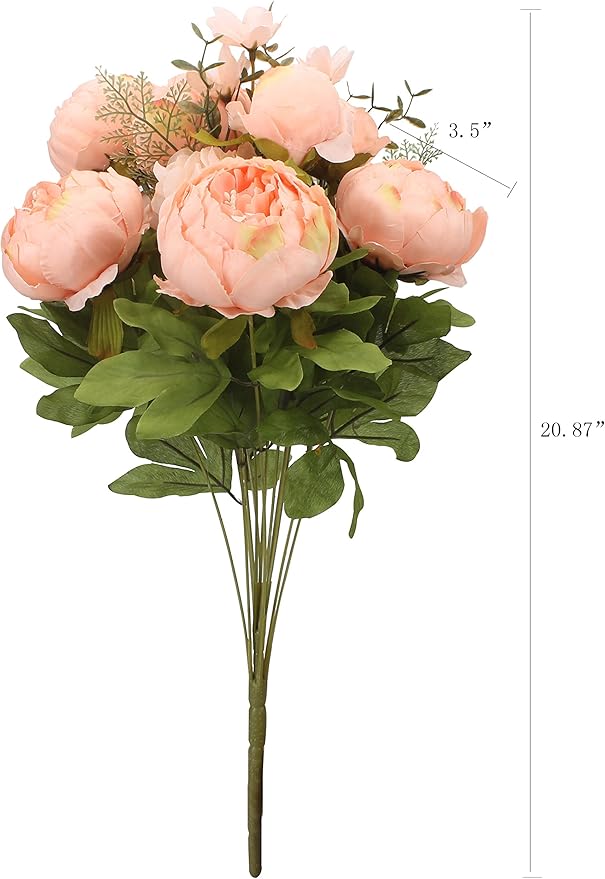 Duovlo Springs Flowers Artificial Silk Peony Bouquets Wedding Home Decoration,Pack of 1 (Spring Orange-Pink)-Ruum Studio Home