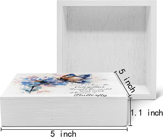 SRADMO Inspirational Desk Signs, Inspirational Butterfly Wood Box Sign Desk Decor, Motivational Desk Decor, Encouragement Theme Wooden Block Box Sign Decoration for Home Office Shelf Table Decor-Ruum Studio Home