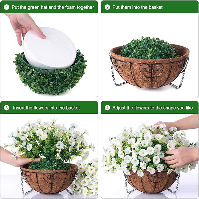 Ivydale Artificial Fake Hanging Flowers Plants Baskets for Outdoor Spring Summer Decoration, Faux Silk White Morning Glory Look Real UV Resistant for Outside Porch Patio Balcony Yard Front Door Garden-Ruum Studio Home