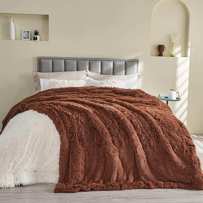 GONAAP Fuzzy Faux Fur Throw Blanket Coffee Super Soft Cozy Plush Fuzzy Shaggy Blanket for Couch Sofa Bed (Coffee, Throw(50"x60"))-Ruum Studio Home