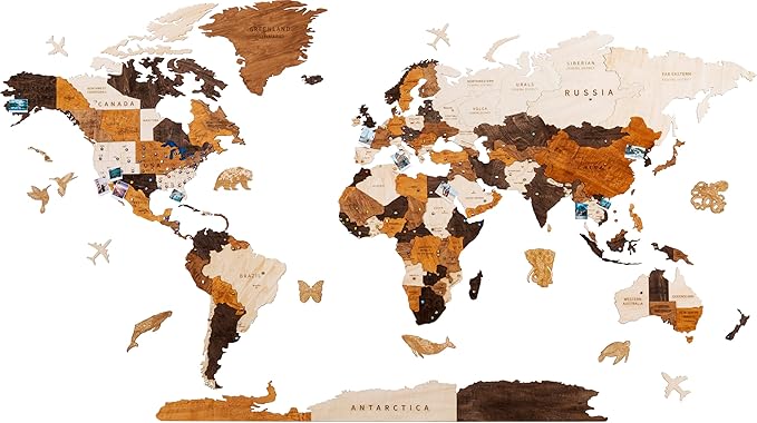 HYPERI Multilayered 3D Wooden World Map Wall Decor, Wood Art Wall Decor, Mapa Mundi Para Pared, World Maps and Push Pins, Valentine's Day Gifts For Dad, Mom, Boss, Husband, Wife (Large)-Ruum Studio Home