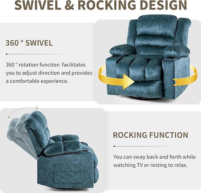 Recliner Chair Rocker Modern Ergonomic Lounge 360 Degree Swivel Single Sofa Seat Living Room Lounge Recliners on Clearance Foam Filling-Ruum Studio Home