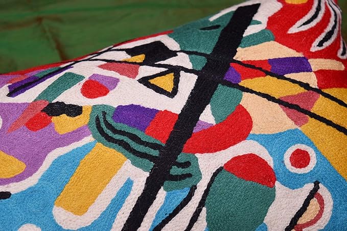 Lumbar Kandinsky Blue Abstract Pillow Cover Modern Throw Pillowcase Chair Cushion Contemporary Pillowsham Farmhouse Couch Hand Embroidered Wool Size 14x20-Ruum Studio Home