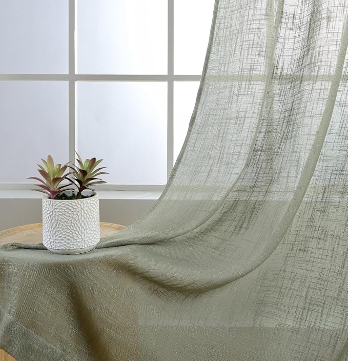 MIUCO Semi Sheer Curtains Poly Linen Textured Solid Grommet Curtains 63 Inches Long for Kitchen 2 Panels (2 x 37 Wide x 63" Long) Sage-Ruum Studio Home