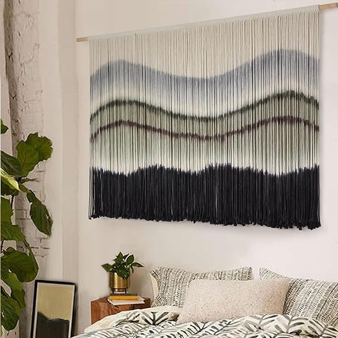 Macrame Wall Hanging Dip-Dye Large Macrame Wall Decor Boho Home Decor Scale Fiber Wall Art Yarn Craftsmanship Art 57" Wx 35" L-Ruum Studio Home