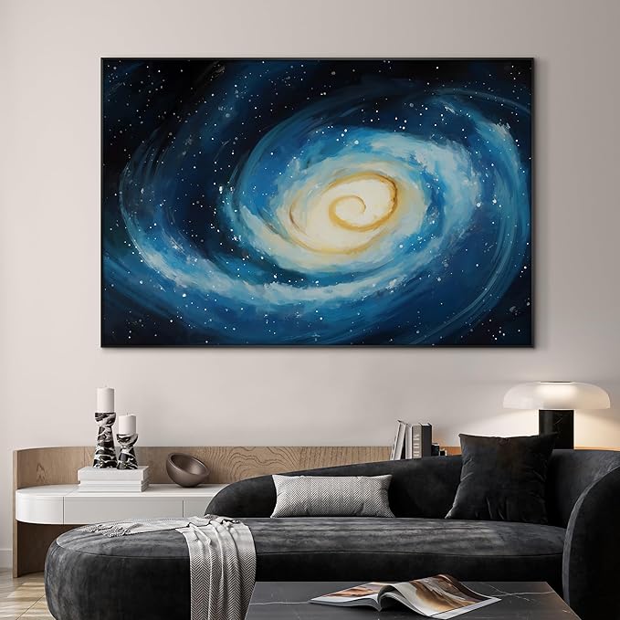 SIGNWIN 46"x72" Extra Large Framed Wall Art Spiral Galaxy Vivid Blue and Yellow Cosmic Space Illustration for Home Living Room Bedroom Decor (Frame Assembly Required)-Ruum Studio Home