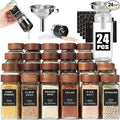 Yangbaga 24Pcs Glass Spice Jars with Labels-4OZ Wood Lid Square Spice Containers with Pepper Grinder Lids &Funnel,Seasoning Jars for Rack Cabinet Drawer-Ruum Studio Home