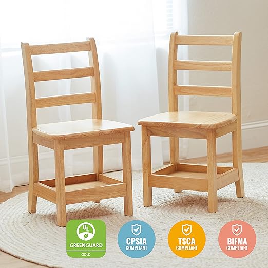 ECR4Kids Three Rung Ladderback Chair with Storage, 14in Seat Height, Classroom Seating, Honey, 2-Pack-Ruum Studio Home