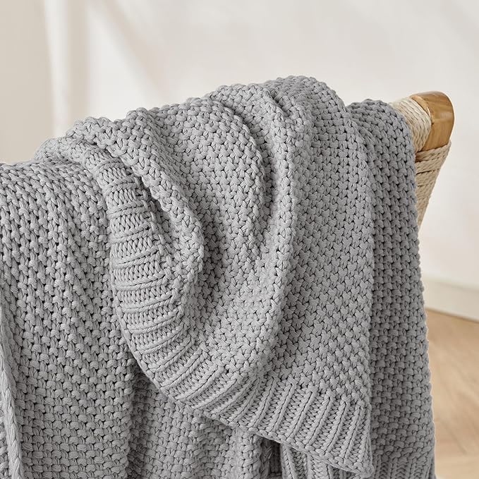 Joydeco Chunky Cable Knit Throw Blanket, Lightweight 100% Cotton Soft Cozy Throw Twin Blanket for Couch Bed and Sofa, Rustic Breathable Farmhouse Blanket Gift for Women Men(Grey, 51"x63")-Ruum Studio Home