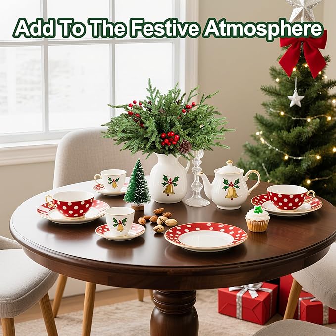 24 Pcs Christmas Norfolk Pine Stems, Realistic DIY Artificial Pine Branches for Christmas Decorations-Ruum Studio Home