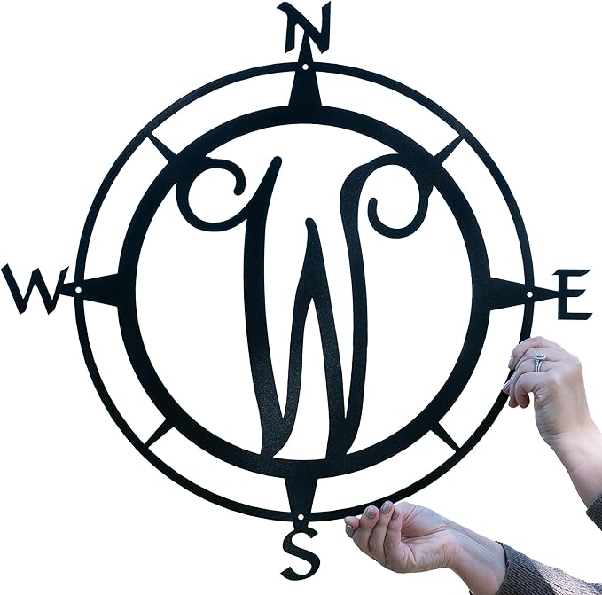 Metal Compass Letter Monogram | Wall Monogram Sign | Nautical Decor | Rustic Compass letter Decor | Wedding Gift, Steel Compass-Ruum Studio Home