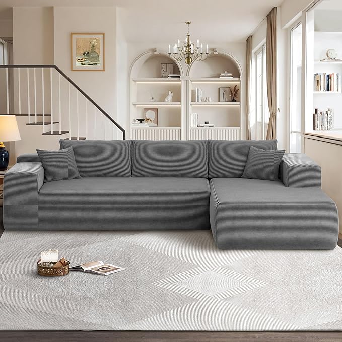 104" Cloud Sectional Couches for Living Room,L Shaped Boneless Couch in A Box,Sleeper Sofa with Comfy Chaise No Assembly Required,Grey-Ruum Studio Home