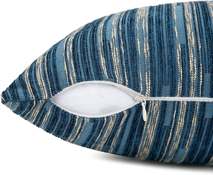 Yeiotsy Pack of 2, Modern Striped Throw Pillow Covers Bohemia Cushion Covers Home Decoration (Navy Blue, 18 X 18 Inches)-Ruum Studio Home