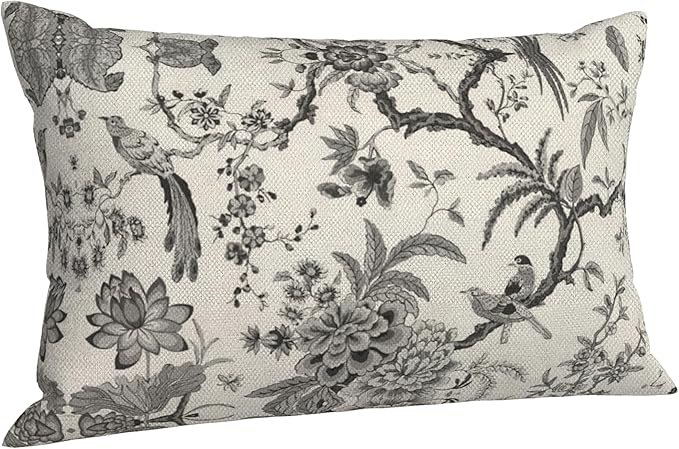 CXMEIFLY Spring Floral Birds Pillow Covers 12 x 20 Inch Set of 2 for Chinoiserie Flowers Decor Throw Pillows Black and White Plant Outdoor Decorative Cushion Cases for Couch Bed Decorations-Ruum Studio Home