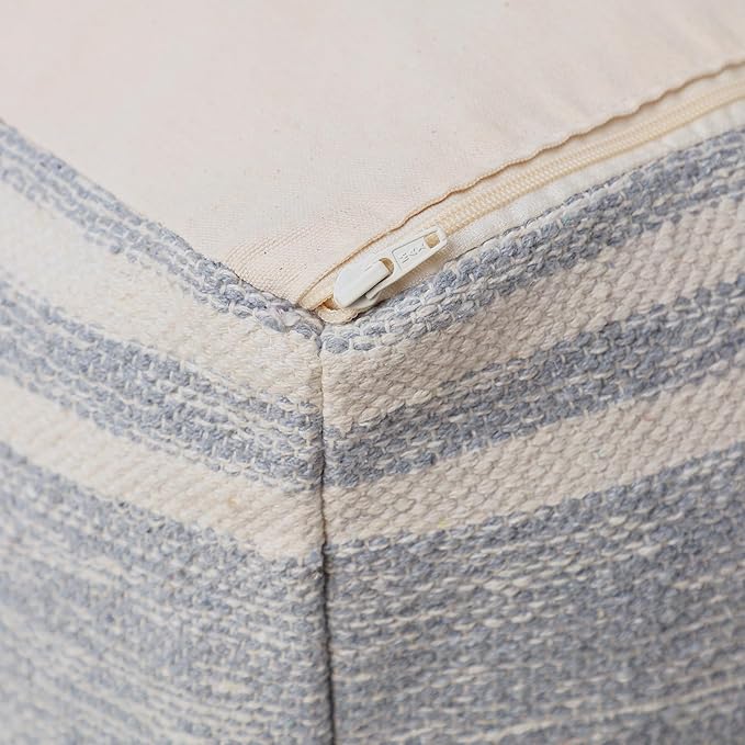 REDEARTH · Tufted Pouf Ottoman with Filler Textured Storage Cube Bean Bag Pouffe Footrest for Living Room, Bedroom, Nursery, Kidsroom; 100% Cotton (17.5"X17.5"X17.5", Melange Delight Gray)-Ruum Studio Home