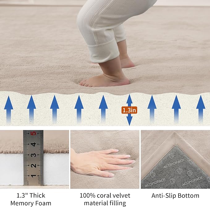 ACOMOPACK Baby Play Mat for Floor,1.3" Thick Memory Foam Area Rug for Living Room,Soft Velvet Crawling with Non-Slip Bottom for Kid,Toddler,79"×157" Tummy Time Nursery Rugs,Yoga（Beige）-Ruum Studio Home