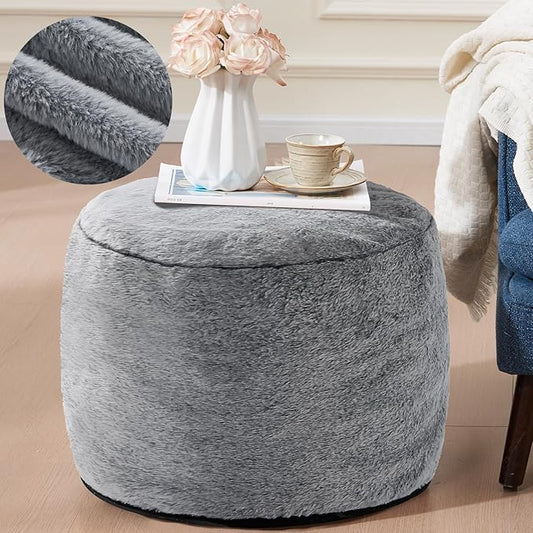 Round Ottoman Foot Rest for Couch 20"x15" Foot Stool Ottoman Pouf with Foam Chunk Filling Small Ottomans Foot Stools Poufs for Living Room Dark Grey Poof Hassocks and Ottomans Soft Foot Rest for Chair-Ruum Studio Home