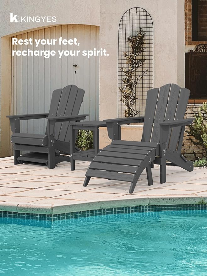KINGYES Folding Adirondack Ottoman for Adirondack Chair, Grey-Ruum Studio Home